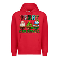 Red merry christmas with cupcakes Premium Hoodie - AdoDesignShop