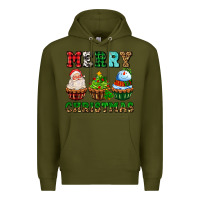 Army Green merry christmas with cupcakes Premium Hoodie - AdoDesignShop