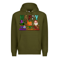 Army Green happy hallothanksmas with cupcakes Premium Hoodie - AdoDesignShop