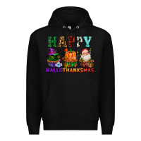 Black happy hallothanksmas with cupcakes Premium Hoodie - AdoDesignShop