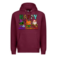 Burgundy happy hallothanksmas with cupcakes Premium Hoodie - AdoDesignShop