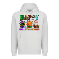 Dove Grey happy hallothanksmas with cupcakes Premium Hoodie - AdoDesignShop