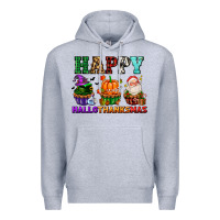 Heather Grey happy hallothanksmas with cupcakes Premium Hoodie - AdoDesignShop