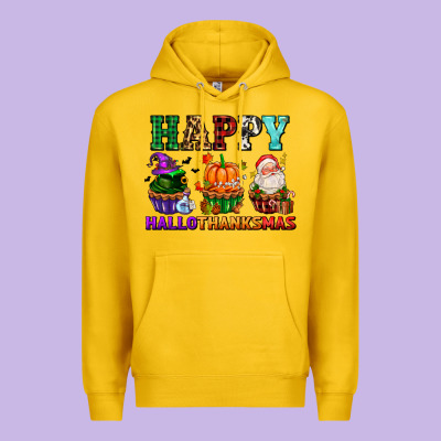 Happy Hallothanksmas With Cupcakes Premium Hoodie Designed By Adodesignshop