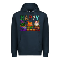 Navy happy hallothanksmas with cupcakes Premium Hoodie - AdoDesignShop
