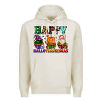 Oatmeal Heather happy hallothanksmas with cupcakes Premium Hoodie - AdoDesignShop