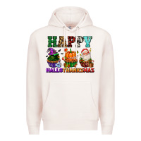 Pale Pink happy hallothanksmas with cupcakes Premium Hoodie - AdoDesignShop