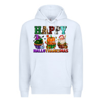 White happy hallothanksmas with cupcakes Premium Hoodie - AdoDesignShop
