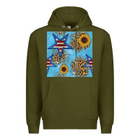 Army Green american star and sunflower seamless  pattern Premium Hoodie - BundleAndBundleShop