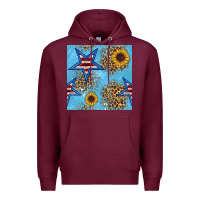 Burgundy american star and sunflower seamless  pattern Premium Hoodie - BundleAndBundleShop