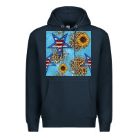 Navy american star and sunflower seamless  pattern Premium Hoodie - BundleAndBundleShop
