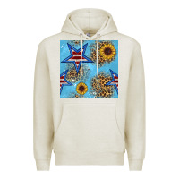 Oatmeal Heather american star and sunflower seamless  pattern Premium Hoodie - BundleAndBundleShop