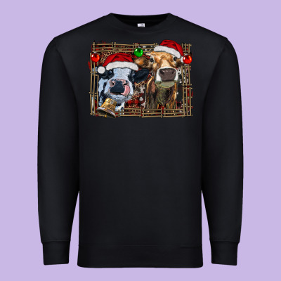 Christmas Heifers With Leopard And Cowhide Background Premium Sweatshirt Designed By Ranaportraitstore