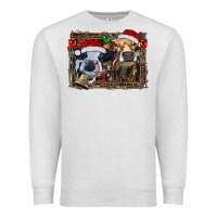 Oatmeal Heather christmas heifers with leopard and cowhide background Premium Sweatshirt - RanaPortraitStore