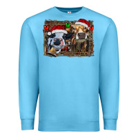 Ocean Blue christmas heifers with leopard and cowhide background Premium Sweatshirt - RanaPortraitStore