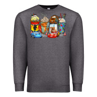 Charcoal Heather cartoon characters coffee cups Premium Sweatshirt - Zillion Design Studio