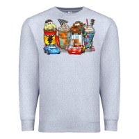 Heather Grey cartoon characters coffee cups Premium Sweatshirt - Zillion Design Studio