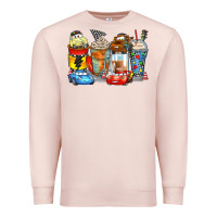 Pale Pink cartoon characters coffee cups Premium Sweatshirt - Zillion Design Studio