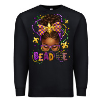 Black bead me mardi gras afro messy bun Premium Sweatshirt - texasbilliewilder