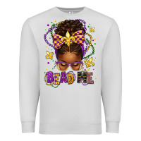 Dove Grey bead me mardi gras afro messy bun Premium Sweatshirt - texasbilliewilder