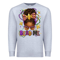 Heather Grey bead me mardi gras afro messy bun Premium Sweatshirt - texasbilliewilder