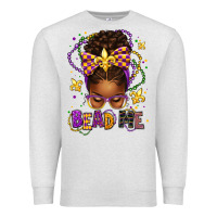 Oatmeal Heather bead me mardi gras afro messy bun Premium Sweatshirt - texasbilliewilder