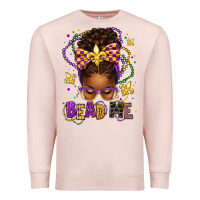 Pale Pink bead me mardi gras afro messy bun Premium Sweatshirt - texasbilliewilder