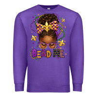 Purple bead me mardi gras afro messy bun Premium Sweatshirt - texasbilliewilder