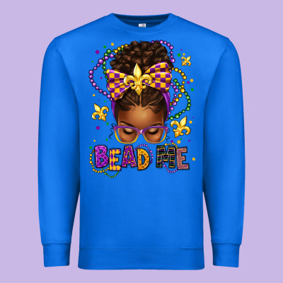 Bead Me Mardi Gras Afro Messy Bun Premium Sweatshirt Designed By Texasbilliewilder