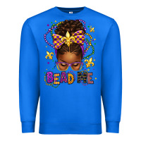 True Royal bead me mardi gras afro messy bun Premium Sweatshirt - texasbilliewilder