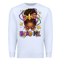 White bead me mardi gras afro messy bun Premium Sweatshirt - texasbilliewilder