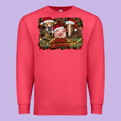 Merry Christmas Farm Animals Premium Sweatshirt Designed By Ranaportraitstore