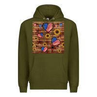 Army Green 4th of july hearts seamless pattern Premium Hoodie - BundleAndBundleShop