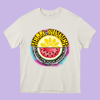 Hello Summer Heavy Core Tee Designed By Cowhidedigitalart