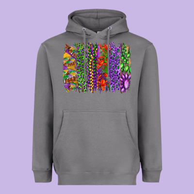 Heavyweight Hoodie Mardi gras brush strokes king cake and craw fish