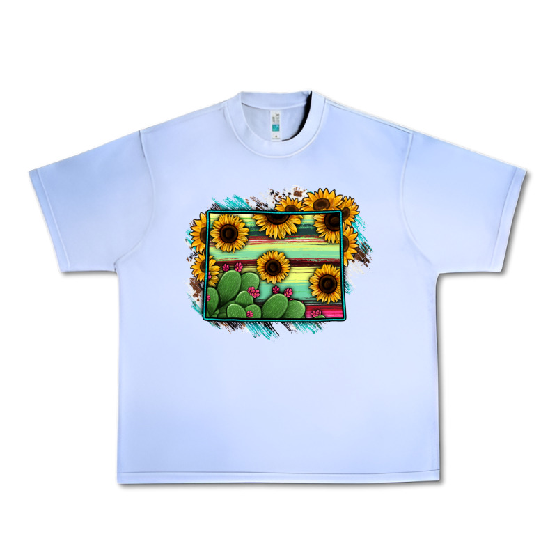 Wyoming Map Sunflower Cactus Serape Urban Heavy Tee by RanaPortraitStore | Teevron