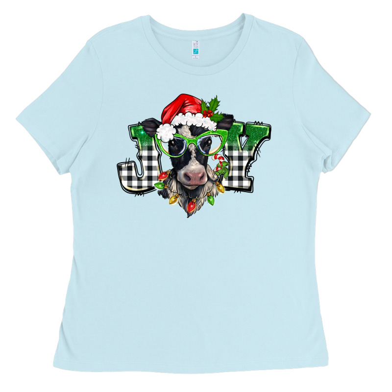 Christmas Joy Black And White Cow Ladies Tee by BarkalooDesign | Teevron