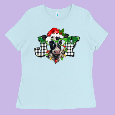 Christmas Joy Black And White Cow Ladies Tee Designed By Barkaloodesign