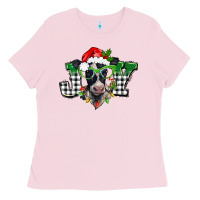 Bubblegum Pink Christmas joy black and white cow Ladies Tee - BarkalooDesign