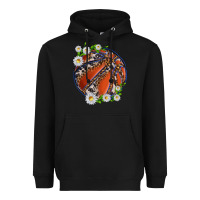 Black basketball with patterns and daisies Heavyweight Hoodie - texasbilliewilder