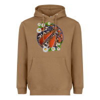 Toasted Coconut basketball with patterns and daisies Heavyweight Hoodie - texasbilliewilder