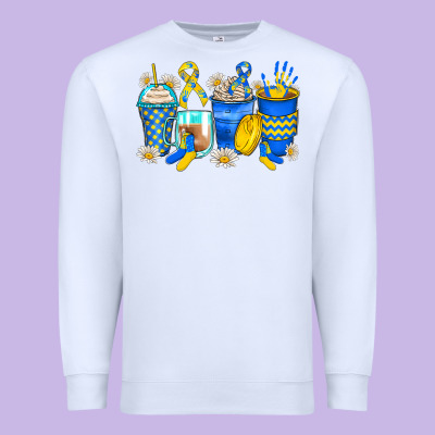 Down Syndrome Coffee Cups Premium Sweatshirt Designed By Zillion Design Studio