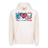 Pale Pink peace love dental Premium Hoodie - AdoDesignShop