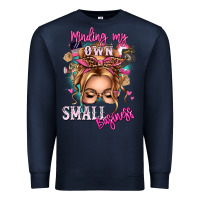 Navy minding my own small business blonde messy bun Premium Sweatshirt - texasbilliewilder
