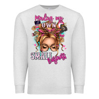 Oatmeal Heather minding my own small business blonde messy bun Premium Sweatshirt - texasbilliewilder