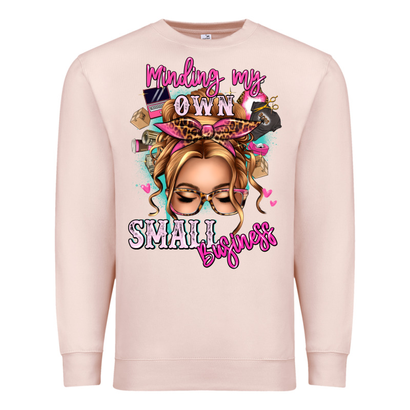 Minding My Own Small Business Blonde Messy Bun Premium Sweatshirt by texasbilliewilder | Teevron
