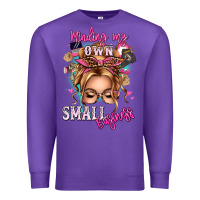 Purple minding my own small business blonde messy bun Premium Sweatshirt - texasbilliewilder