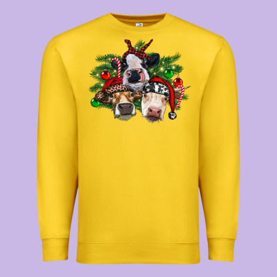 Christmas Cows With Tree Premium Sweatshirt Designed By Ranaportraitstore