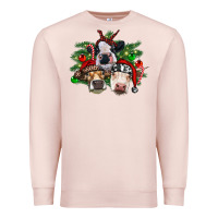 Pale Pink christmas cows with tree Premium Sweatshirt - RanaPortraitStore