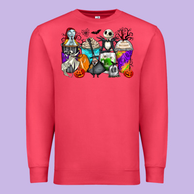 Halloween Cartoon Characters Coffee Cups Premium Sweatshirt Designed By Zillion Design Studio